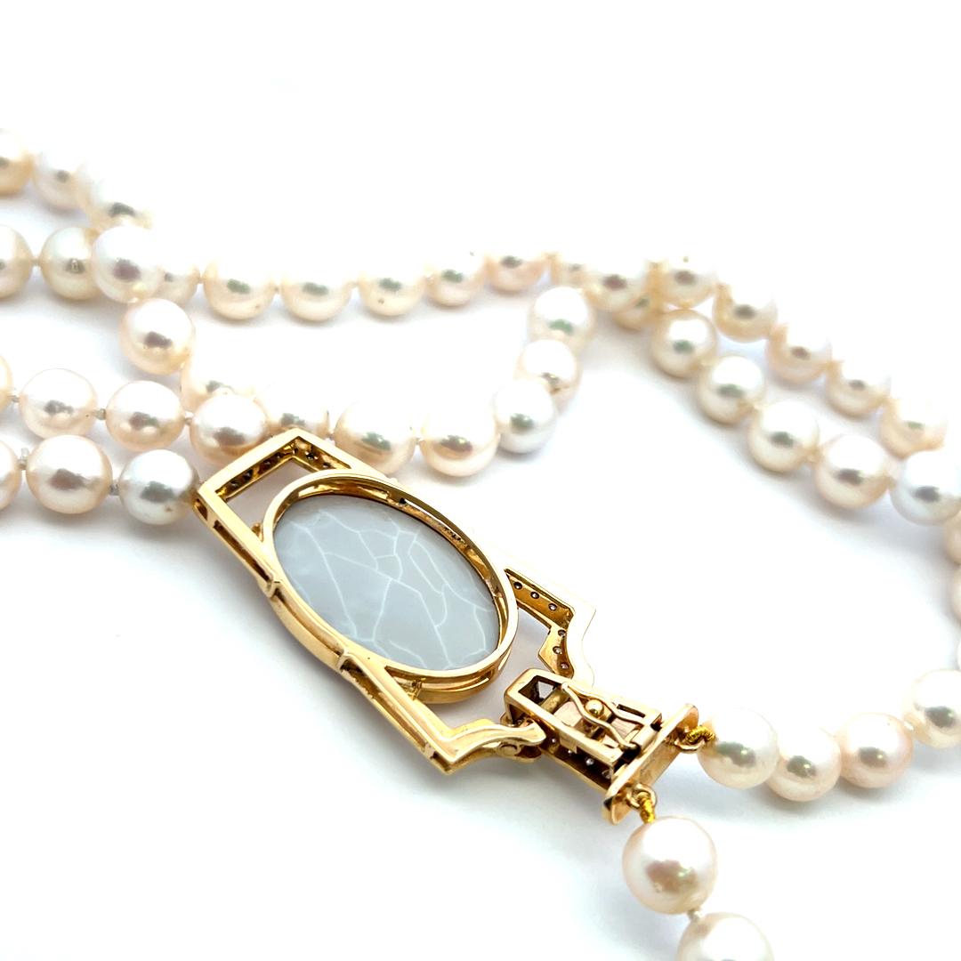 18K YG Beed Necklace with 1.1 Carat Round Diamond, 8.75MM Pearl & 22x31 MM Opal