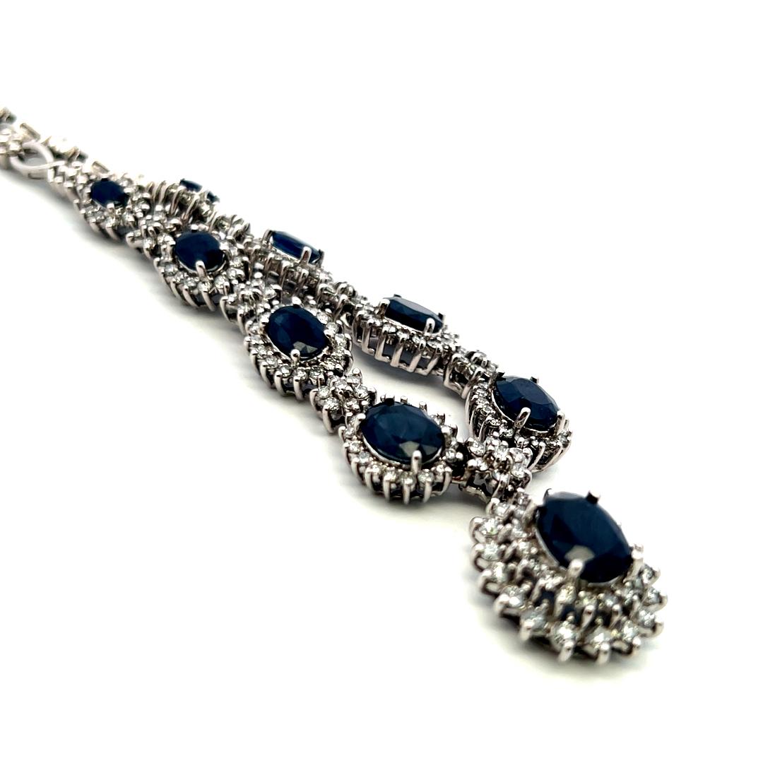 18K White Gold Riviera Necklace with 4ct Round H-VS Diamonds and 6.5ct Sapphires