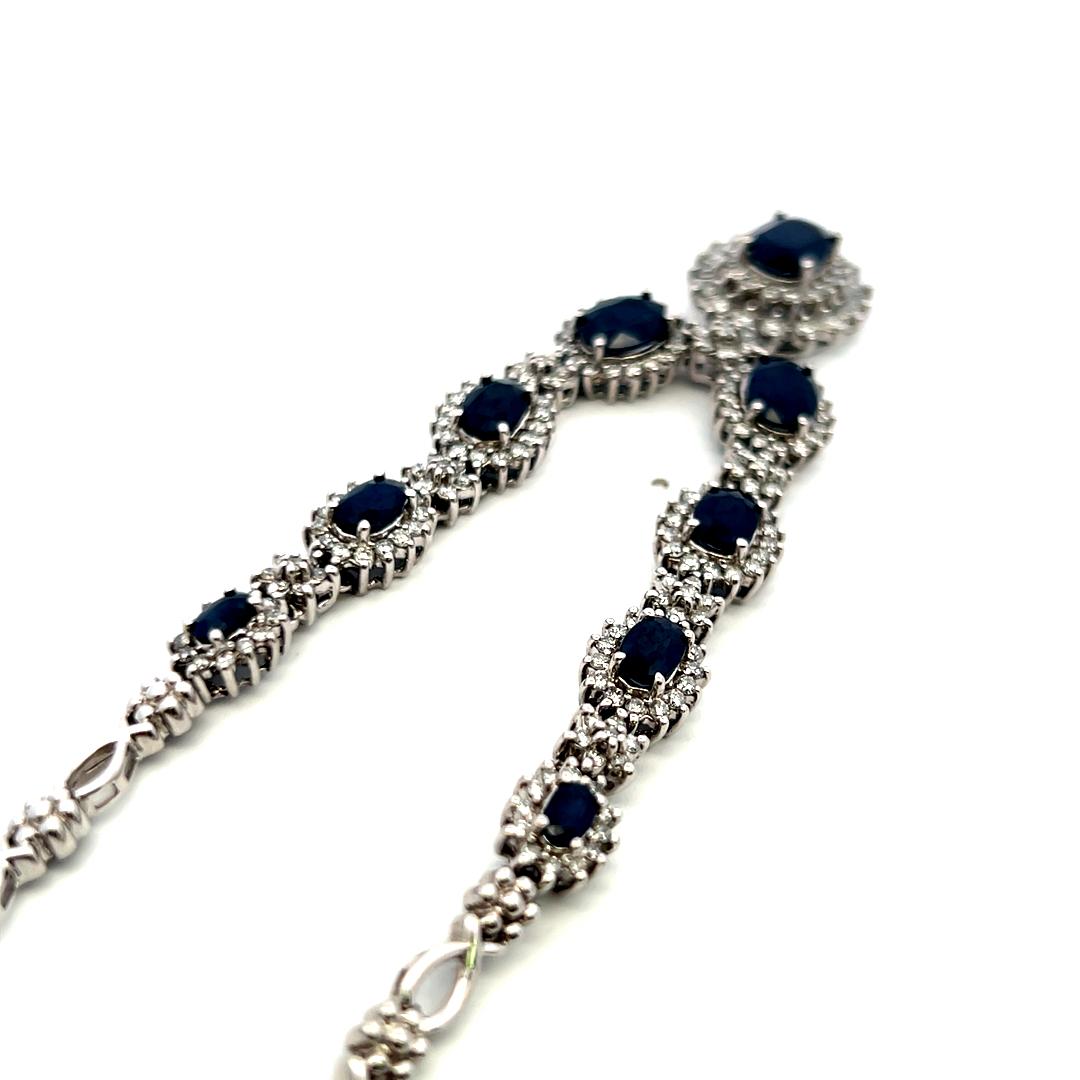 18K White Gold Riviera Necklace with 4ct Round H-VS Diamonds and 6.5ct Sapphires
