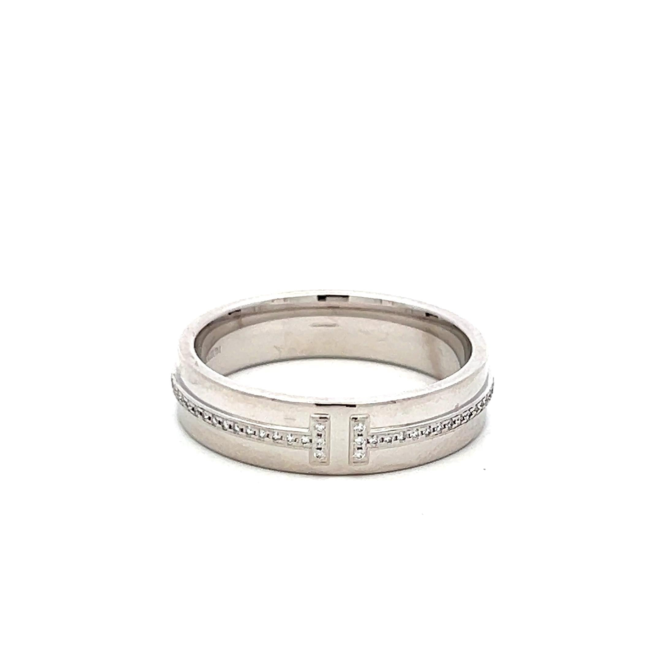 Tiffany & Co 0.13 Carat Round Brilliant Diamond 18 Karat White Gold Band Ring