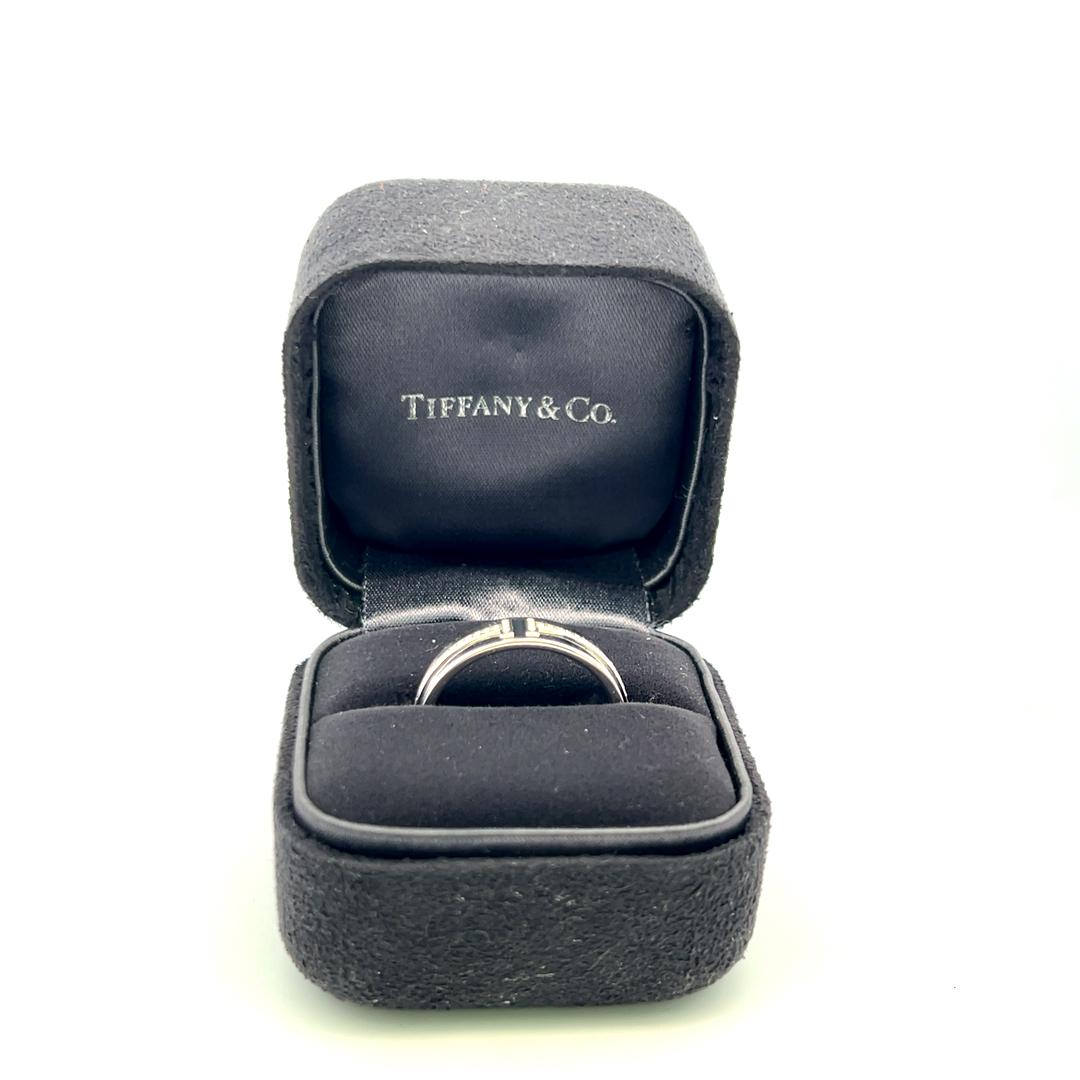 Tiffany & Co 0.13 Carat Round Brilliant Diamond 18 Karat White Gold Band Ring