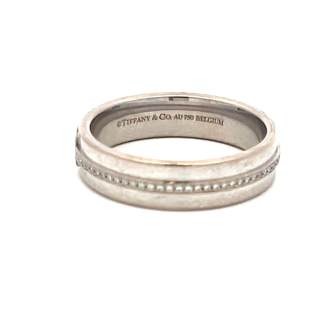 Tiffany & Co 0.13 Carat Round Brilliant Diamond 18 Karat White Gold Band Ring