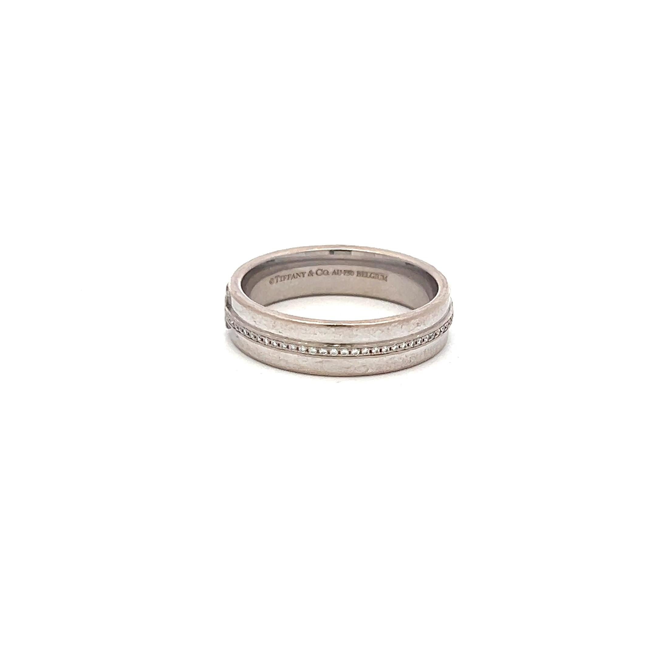 Tiffany & Co 0.13 Carat Round Brilliant Diamond 18 Karat White Gold Band Ring