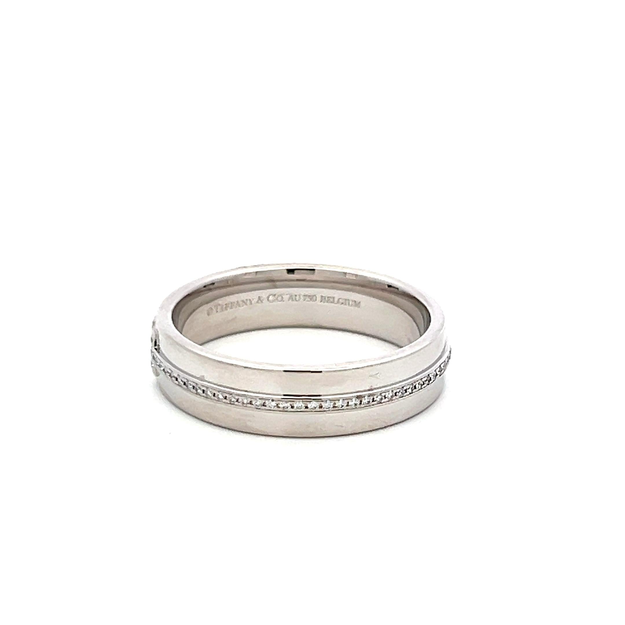 Tiffany & Co 0.13 Carat Round Brilliant Diamond 18 Karat White Gold Band Ring