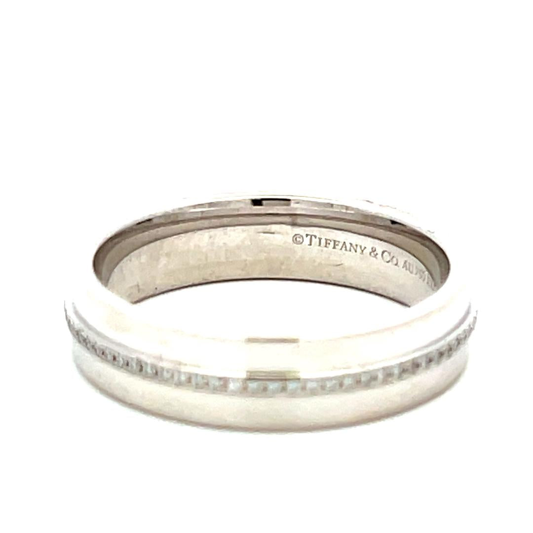 Tiffany & Co 0.13 Carat Round Brilliant Diamond 18 Karat White Gold Band Ring