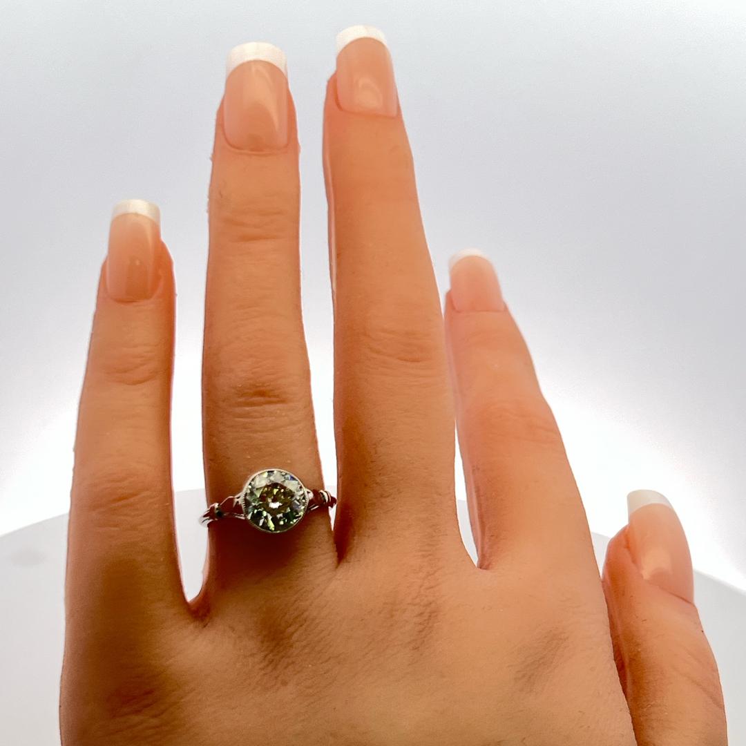 2.11ct Circular Brilliant M SI2 Diamond Platinum Engagement Ring GIA Estate