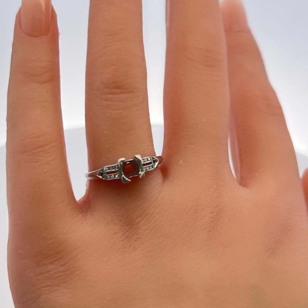 Vintage Platinum Semi Mount Ring with 0.06 Carat Diamond Accents Fit 5MM Stone