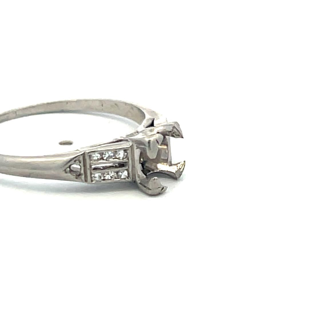 Vintage Platinum Semi Mount Ring with 0.06 Carat Diamond Accents Fit 5MM Stone