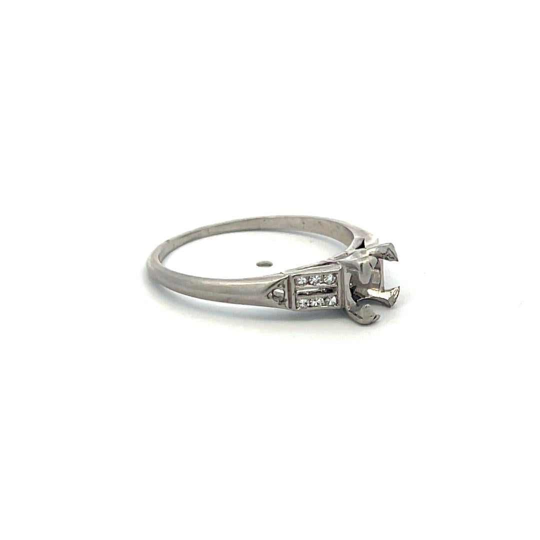 Vintage Platinum Semi Mount Ring with 0.06 Carat Diamond Accents Fit 5MM Stone