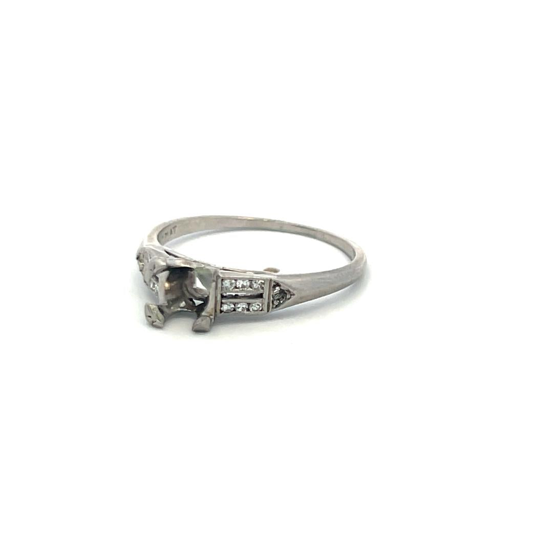 Vintage Platinum Semi Mount Ring with 0.06 Carat Diamond Accents Fit 5MM Stone