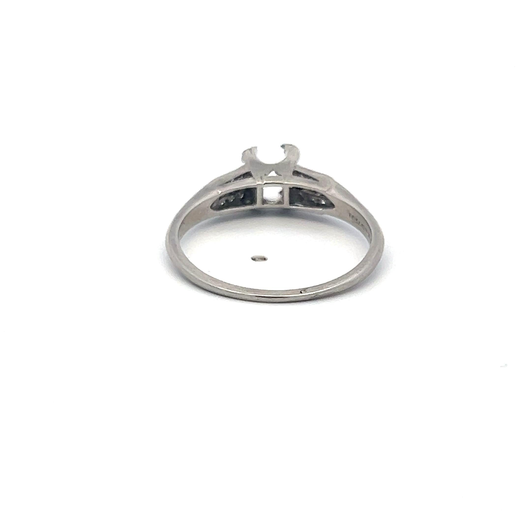 Vintage Platinum Semi Mount Ring with 0.06 Carat Diamond Accents Fit 5MM Stone