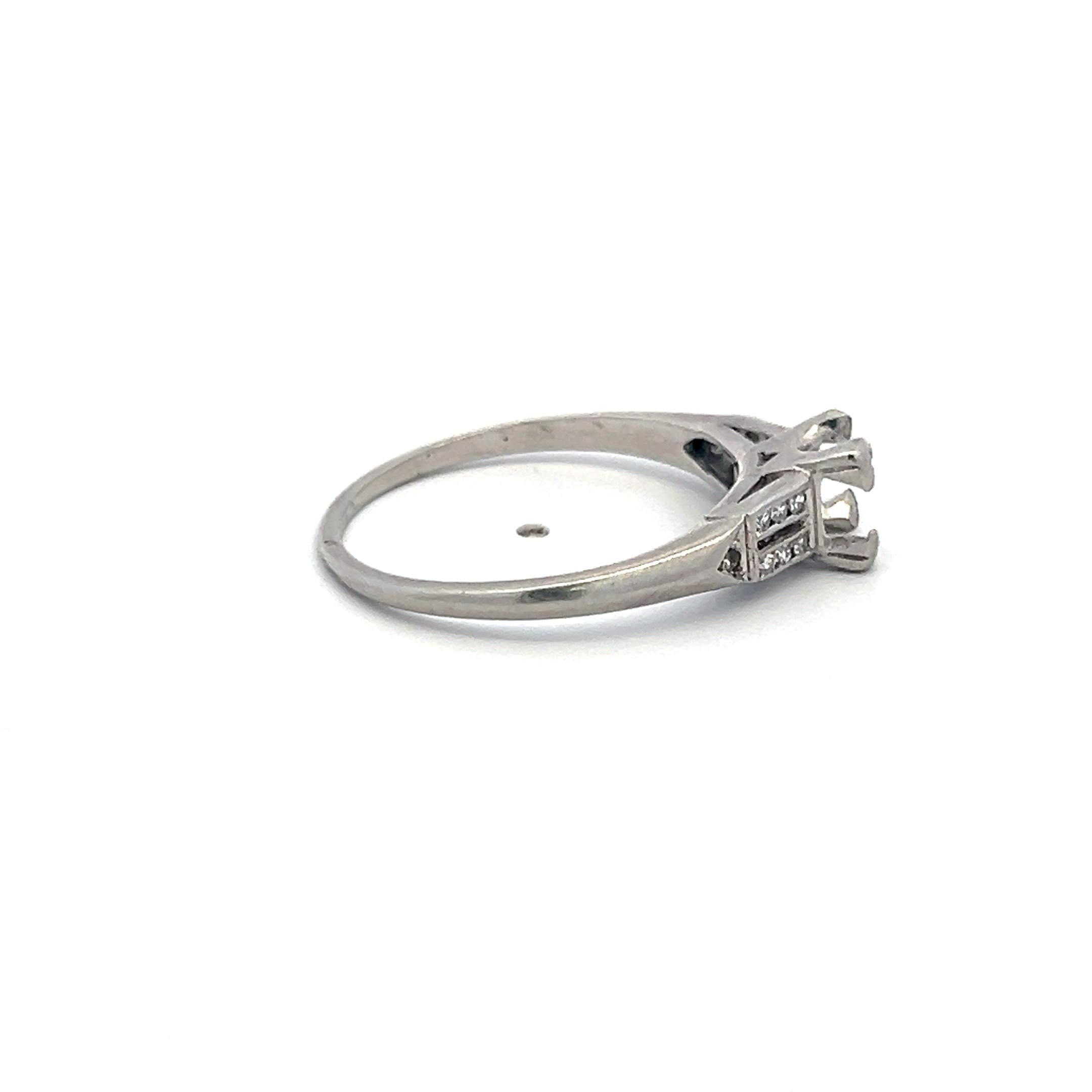 Vintage Platinum Semi Mount Ring with 0.06 Carat Diamond Accents Fit 5MM Stone