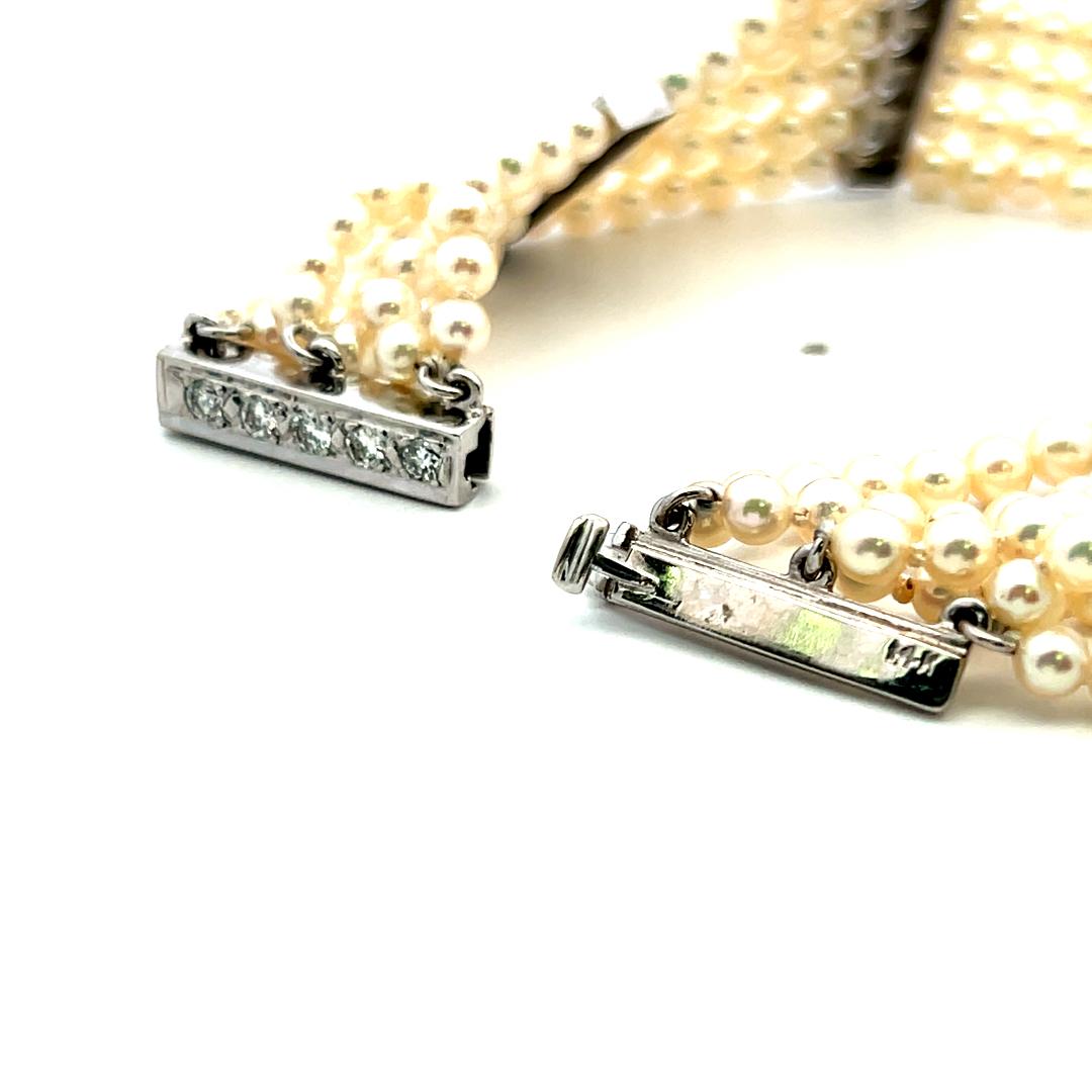 3–3.5mm Pearl Bracelet with 0.90ct H VS Diamonds in 14K White Gold