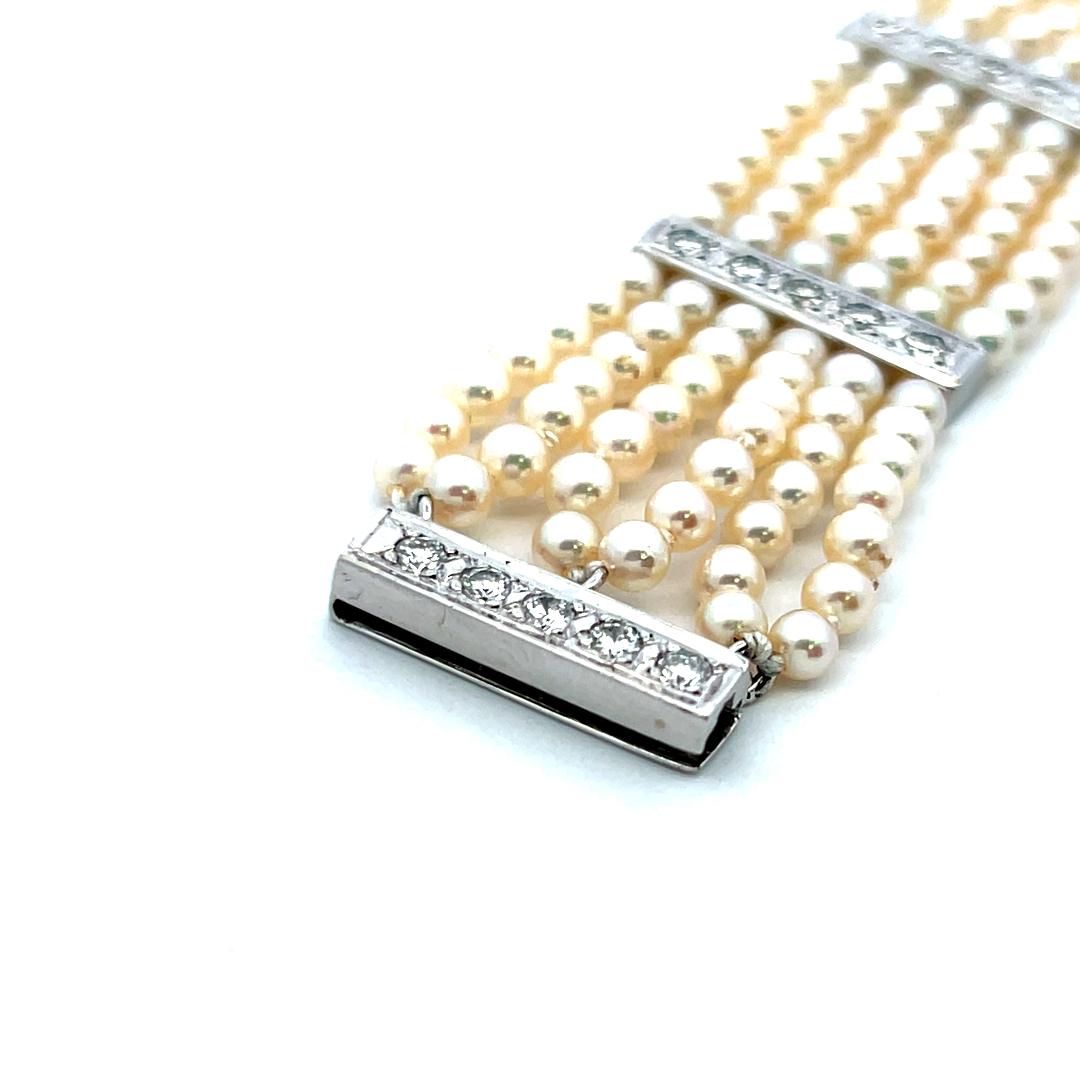 3–3.5mm Pearl Bracelet with 0.90ct H VS Diamonds in 14K White Gold