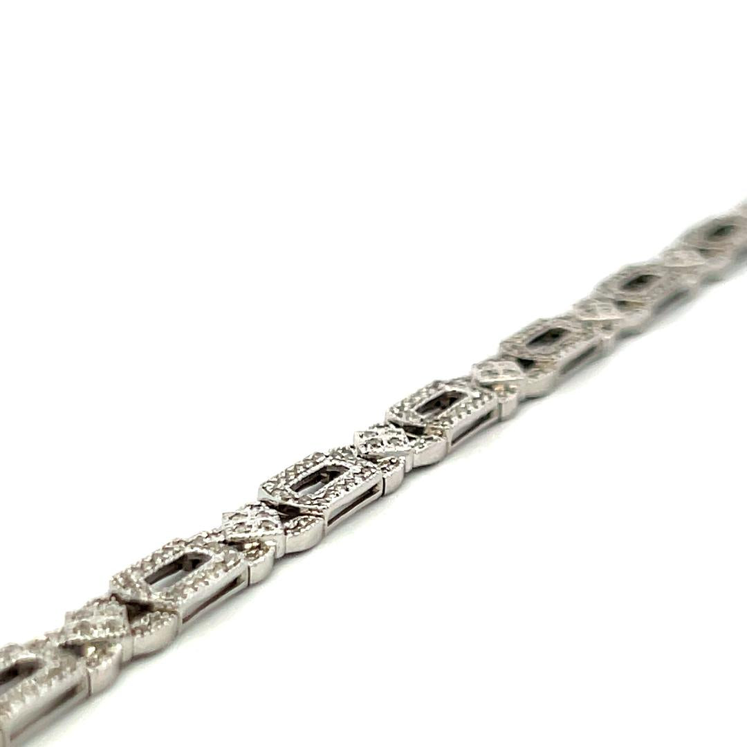 Vintage 14 Karat White Gold Link Bracelet with 1 Carat Round I-SI Diamonds