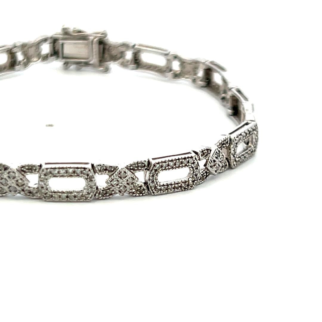 Vintage 14 Karat White Gold Link Bracelet with 1 Carat Round I-SI Diamonds