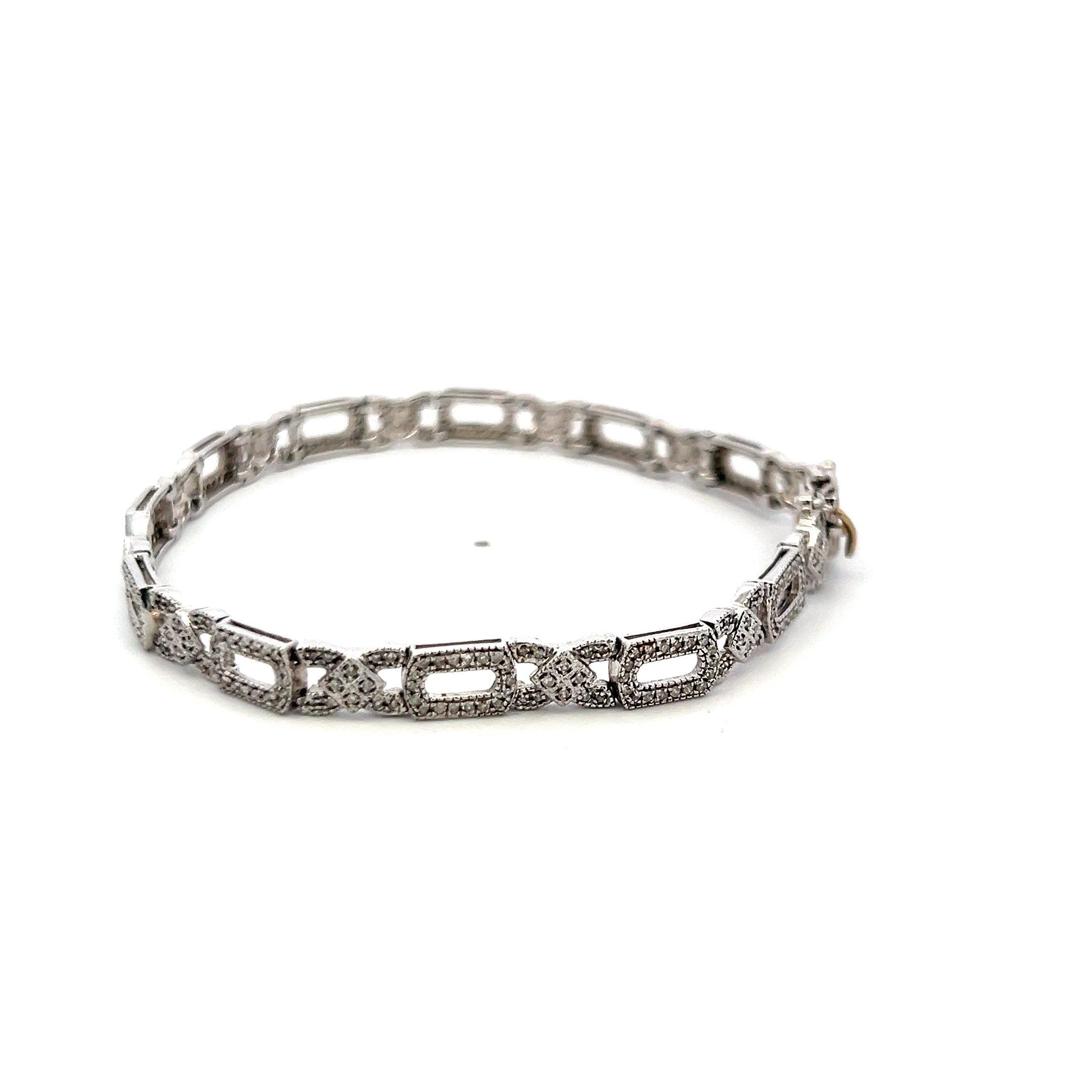 Vintage 14 Karat White Gold Link Bracelet with 1 Carat Round I-SI Diamonds