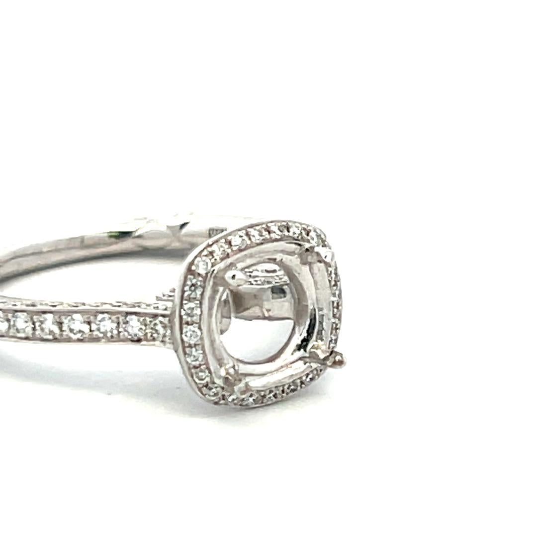 18K White Gold Semi Mount Ring with 0.2 Carat Round Diamonds Fits 5.94mm