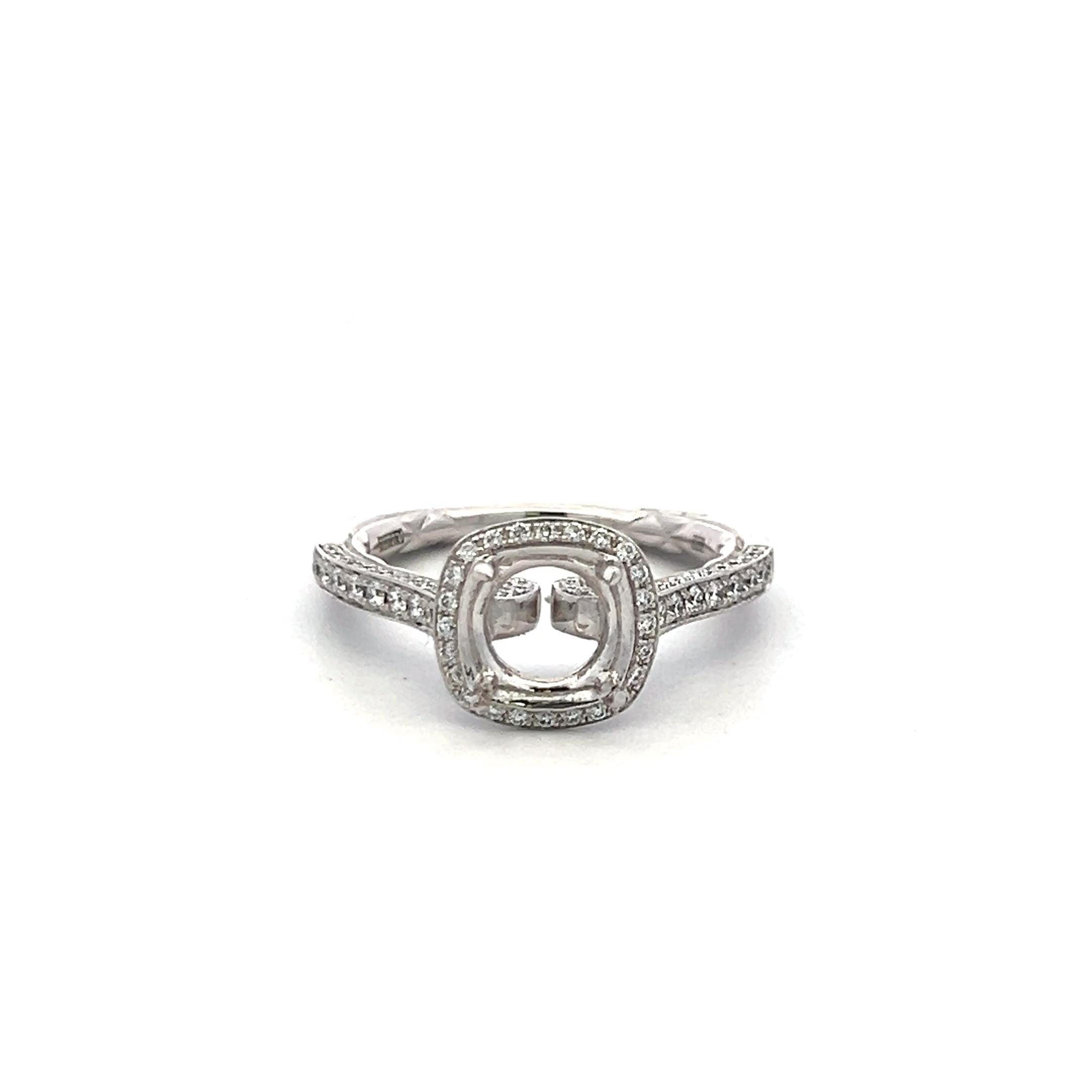 18K White Gold Semi Mount Ring with 0.2 Carat Round Diamonds Fits 5.94mm