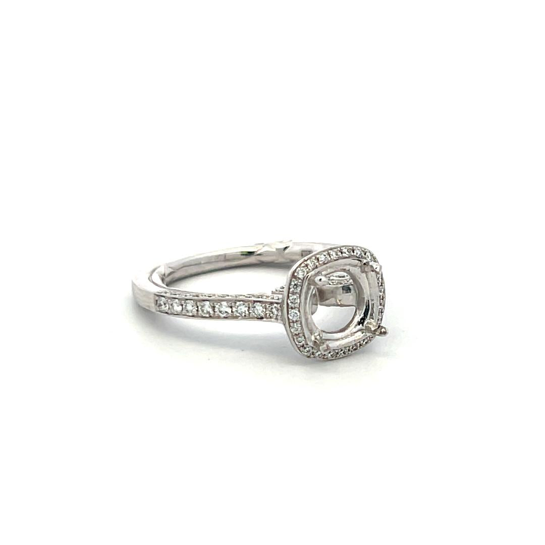 18K White Gold Semi Mount Ring with 0.2 Carat Round Diamonds Fits 5.94mm