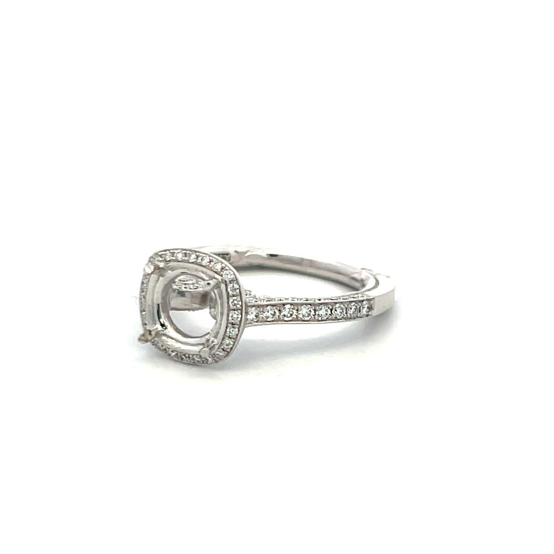 18K White Gold Semi Mount Ring with 0.2 Carat Round Diamonds Fits 5.94mm