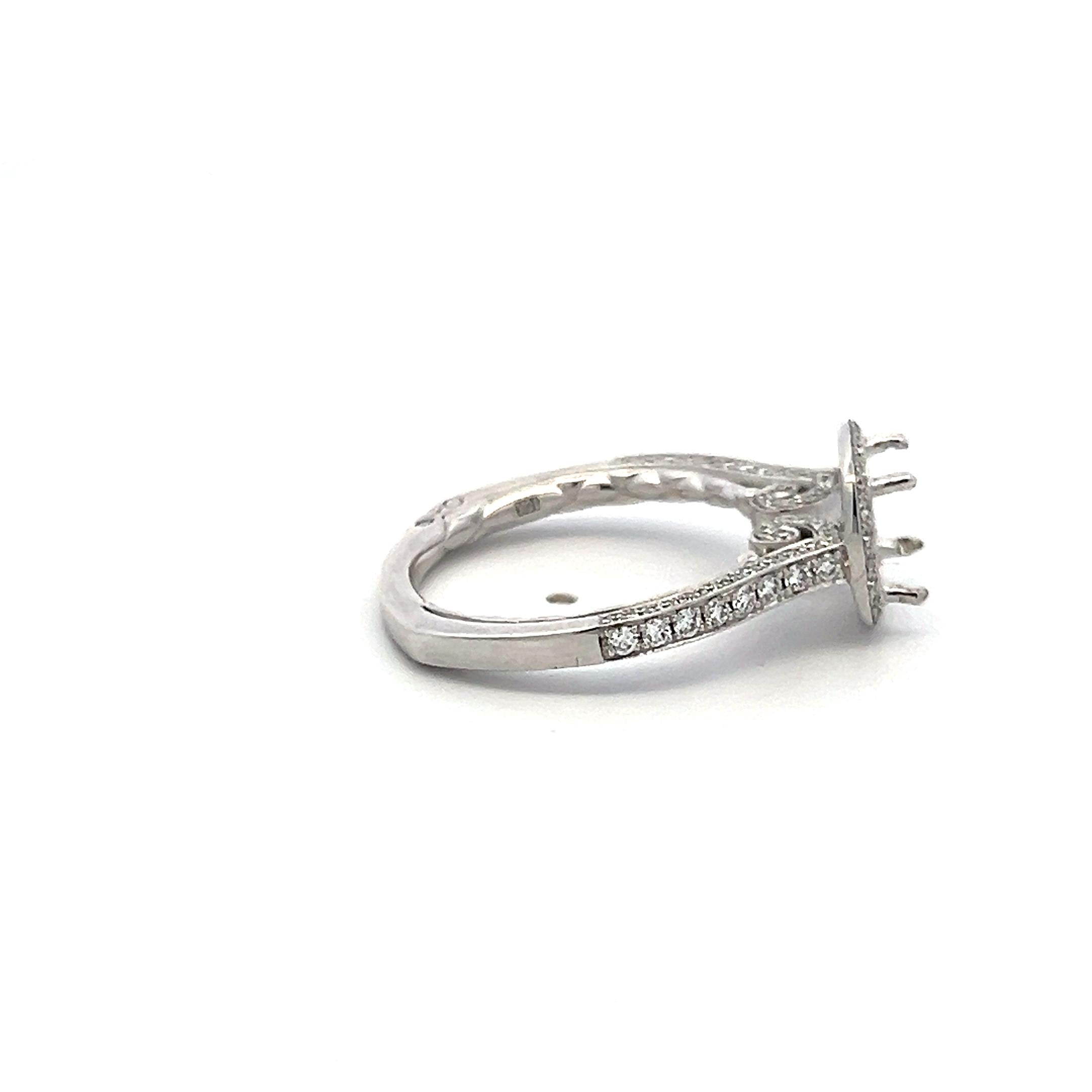 18K White Gold Semi Mount Ring with 0.2 Carat Round Diamonds Fits 5.94mm