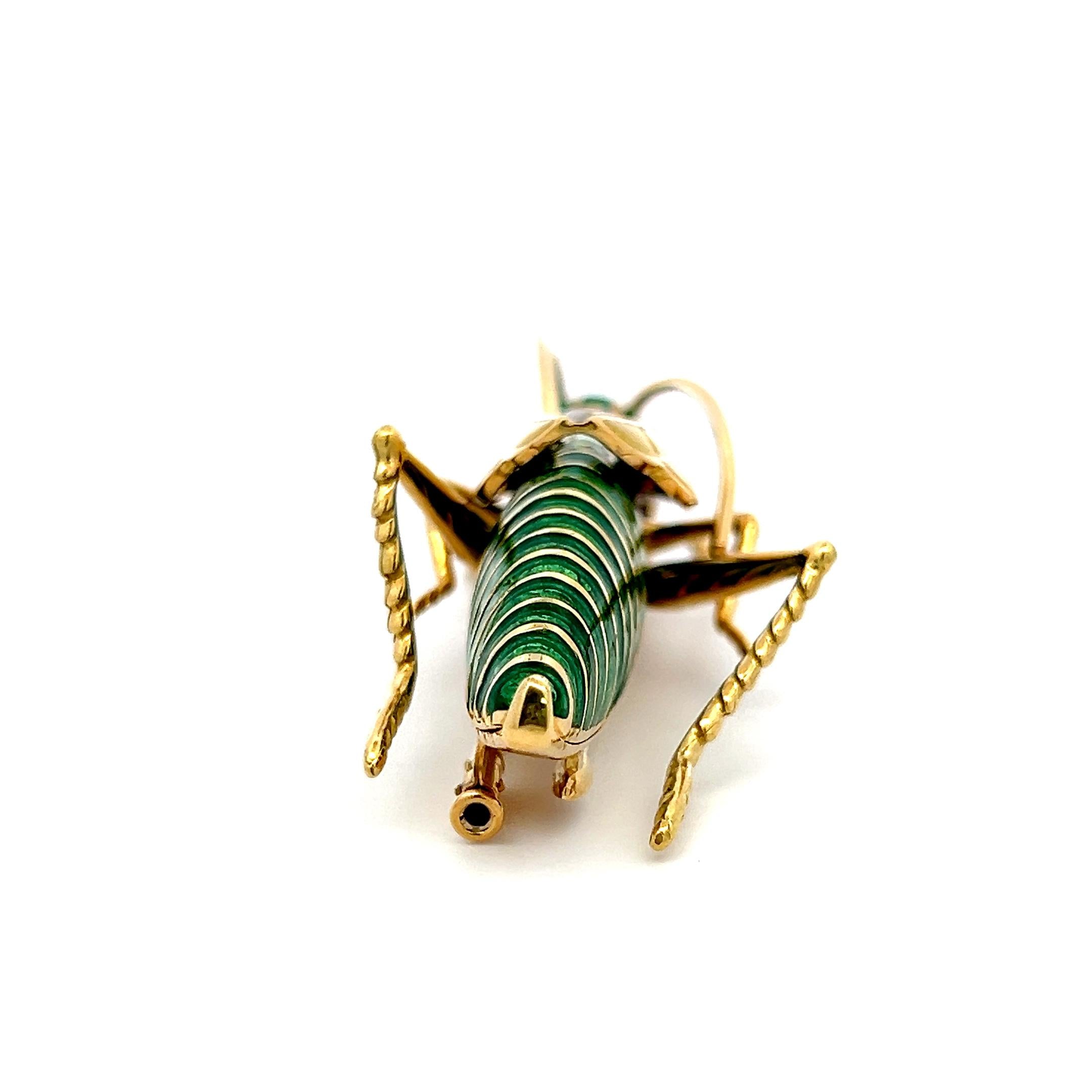 18K YG Platinum Grasshopper Pin Brooch with 1ct Round Diamonds and 0.25ct Rubies