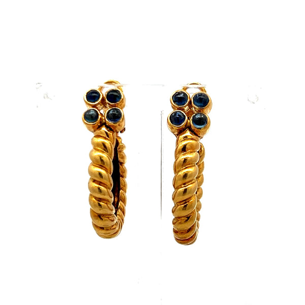 0.80ct Sapphire Twisted Hoop Earrings in 18K Yellow Gold Vintage Estate
