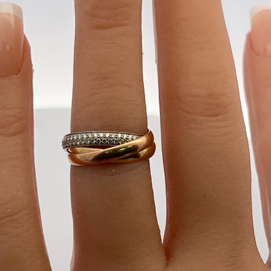 Cartier 18K Tri Color Gold Trinity Ring with 0.46 Carat Round Diamonds Size 4.5