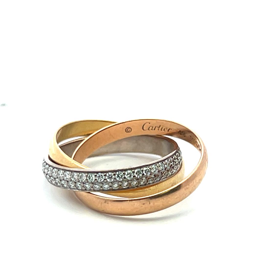 Cartier 18K Tri Color Gold Trinity Ring with 0.46 Carat Round Diamonds Size 4.5