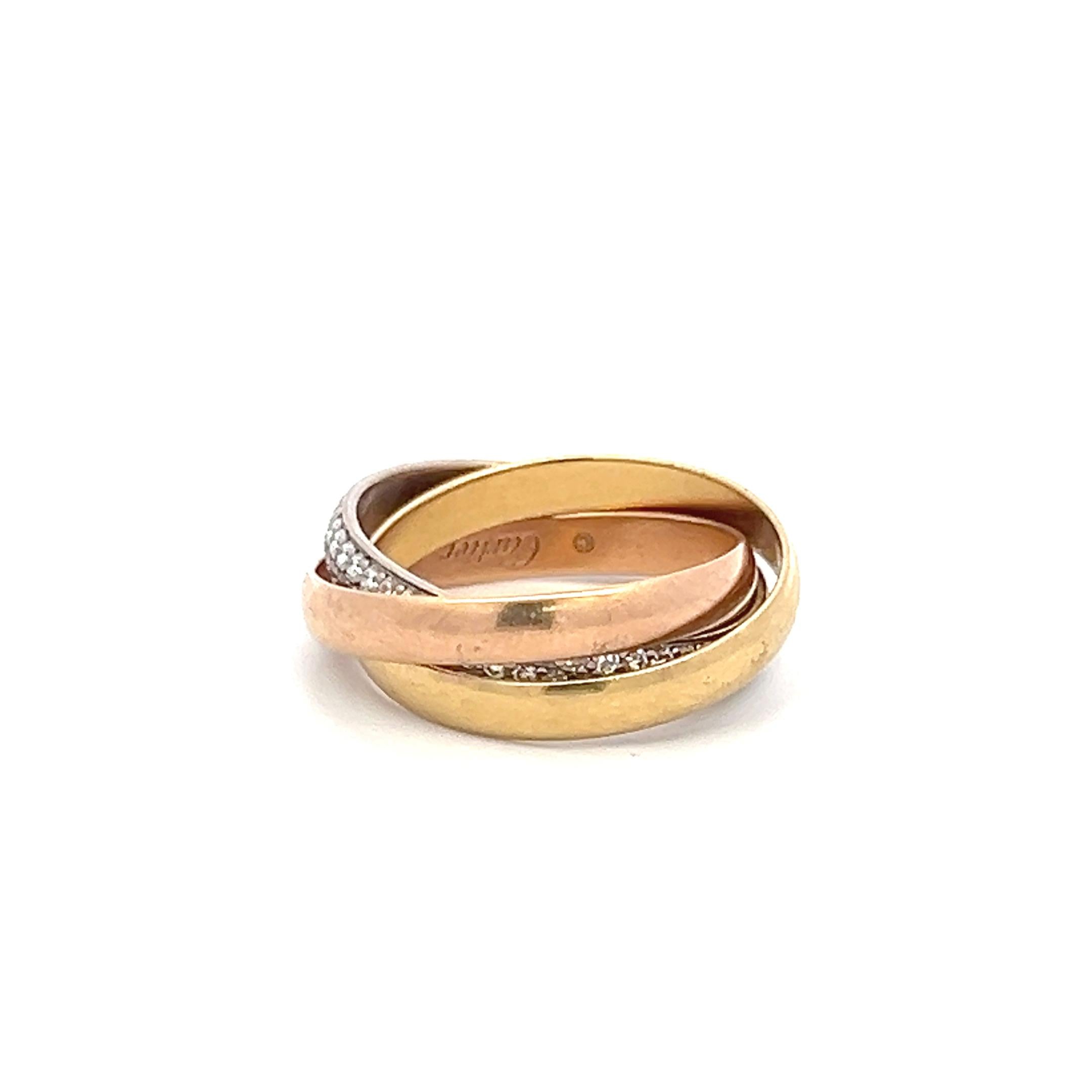 Cartier 18K Tri Color Gold Trinity Ring with 0.46 Carat Round Diamonds Size 4.5