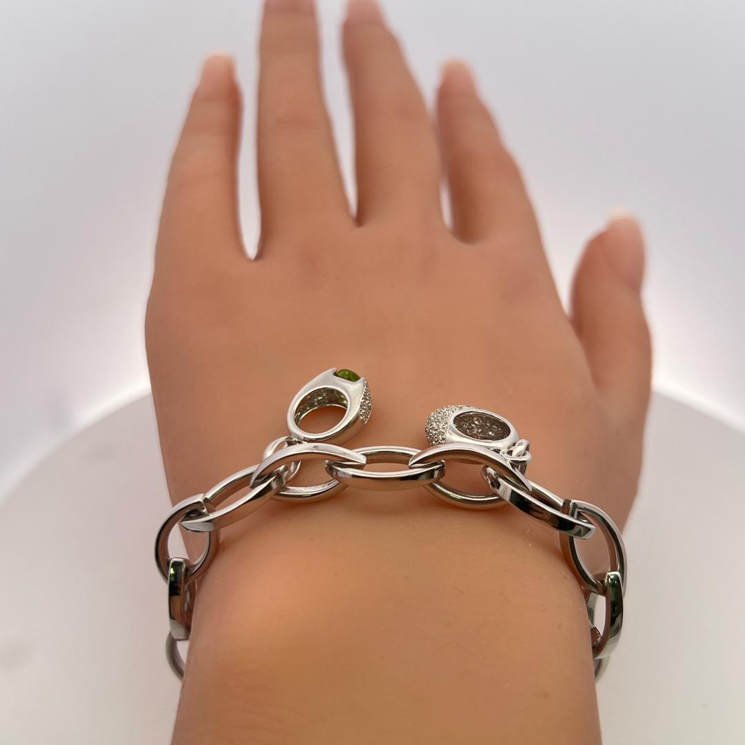 18K WG Charm Bracelet with 0.75 Carat Round H SI Diamonds and Multi Gemstones