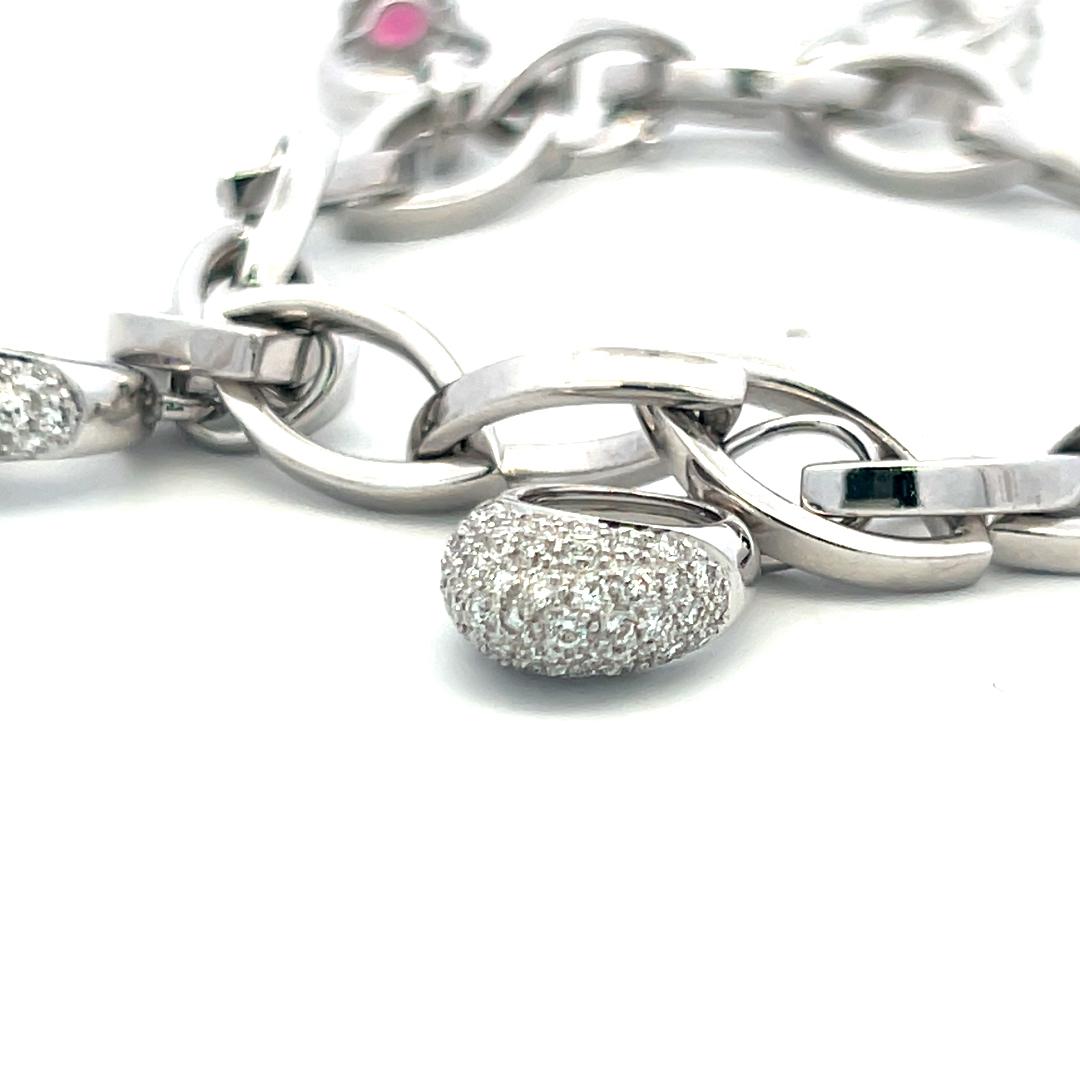 18K WG Charm Bracelet with 0.75 Carat Round H SI Diamonds and Multi Gemstones