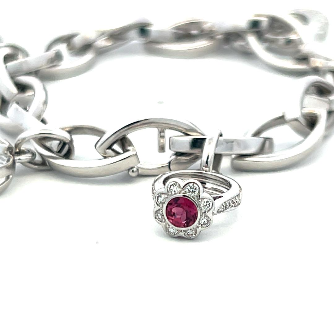 18K WG Charm Bracelet with 0.75 Carat Round H SI Diamonds and Multi Gemstones