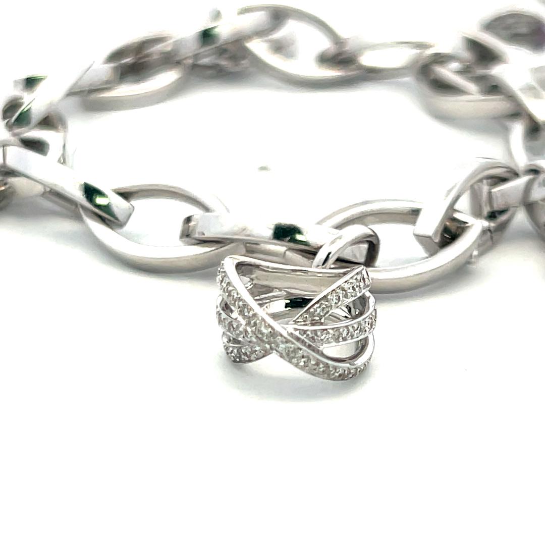 18K WG Charm Bracelet with 0.75 Carat Round H SI Diamonds and Multi Gemstones