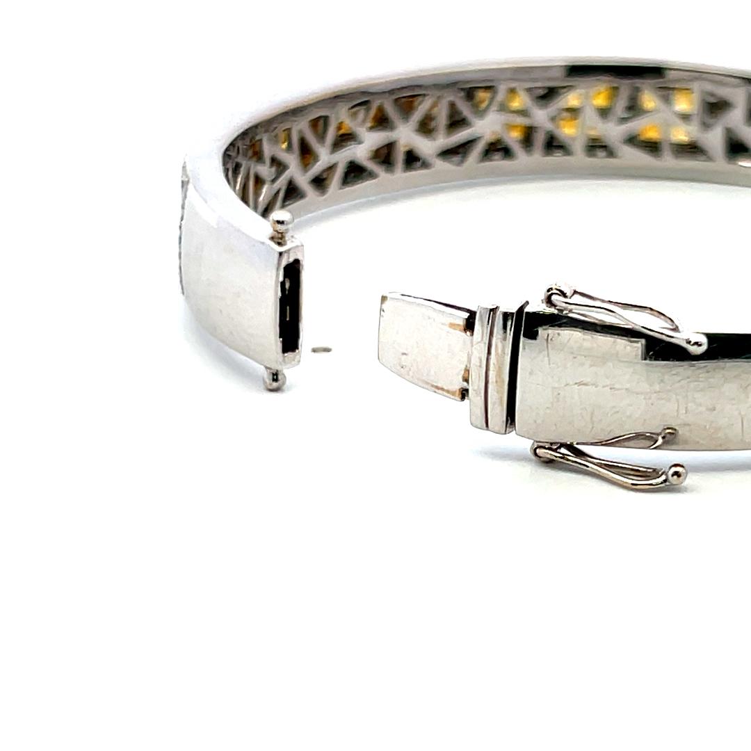 Citrine & Diamond 18K White Gold Bangle 3.60ct Princess Cut Vintage Estate