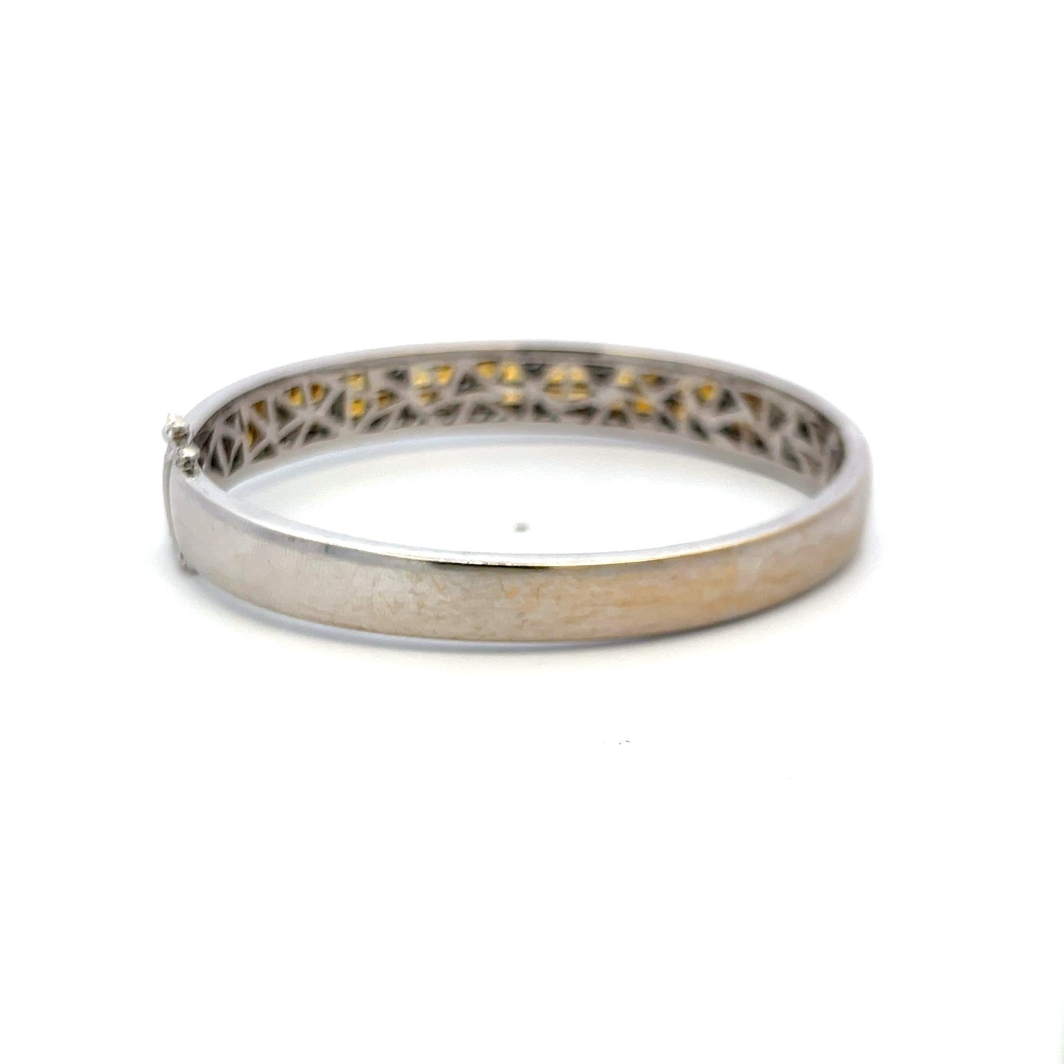 Citrine & Diamond 18K White Gold Bangle 3.60ct Princess Cut Vintage Estate