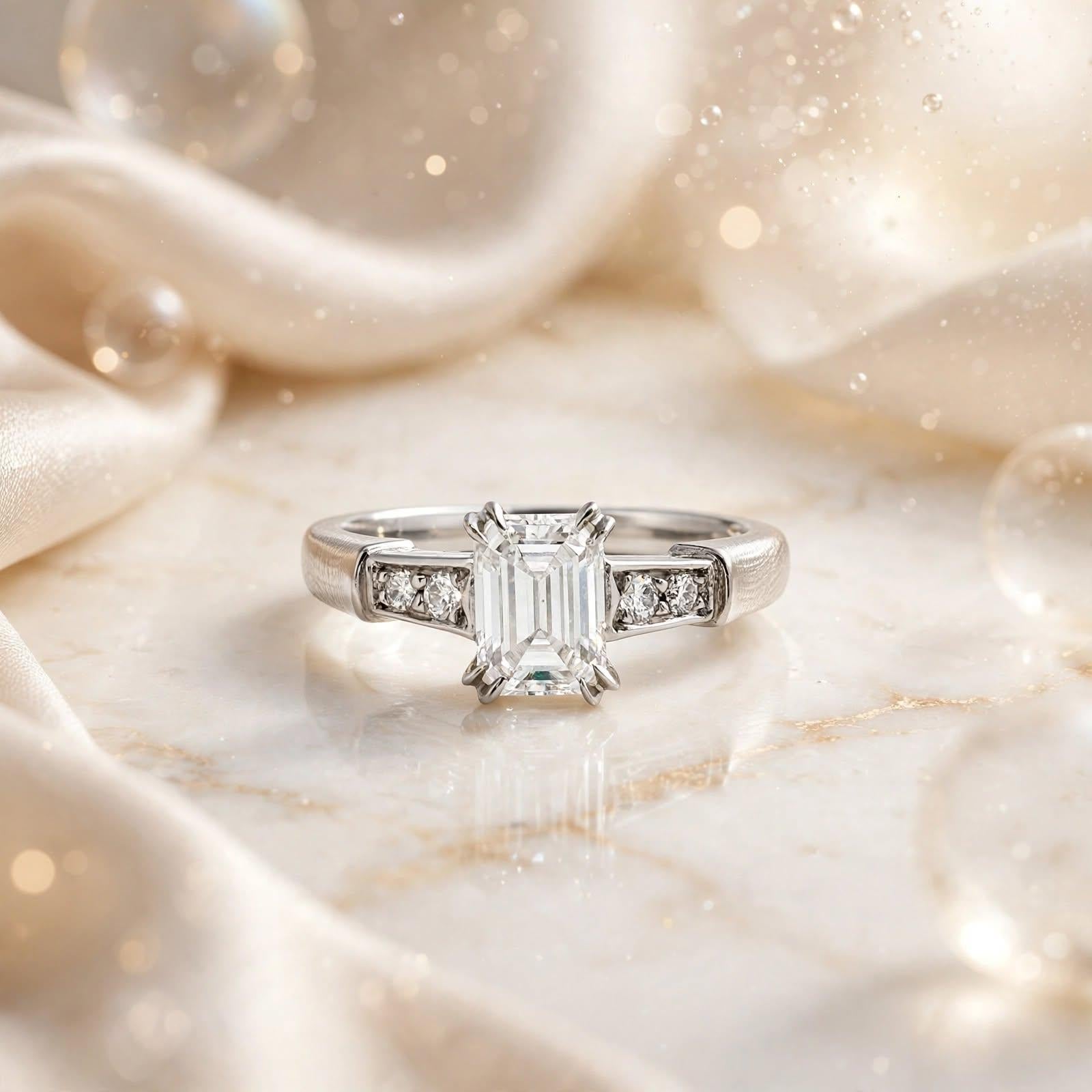 Harrry Winston Platinum Engagement Ring 0.77ct Emerald Round Diamond D VVS2 GIA