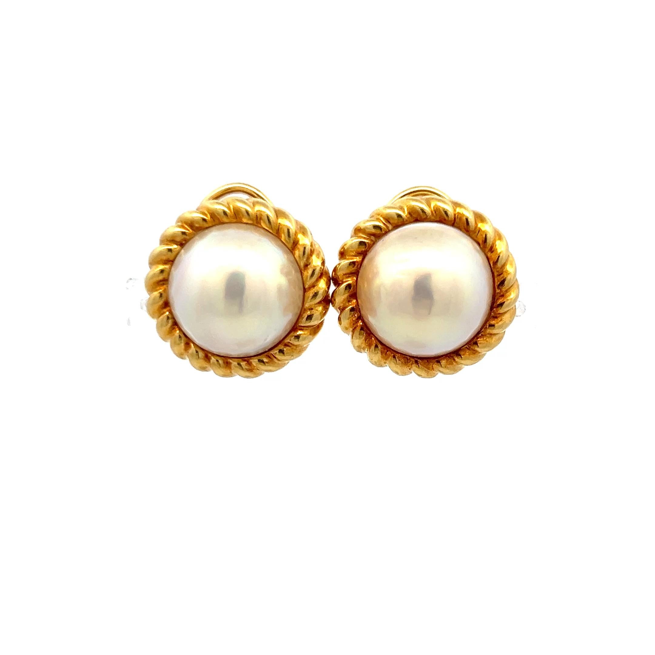 Tiffany & Co Vintage 18 Karat Yellow Gold Clip On Earrings with 12.7 MM Pearl