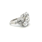 5.01 Carat Old European Cut and Baguette-Round Diamond Platinum Ring