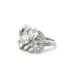 5.01 Carat Old European Cut and Baguette-Round Diamond Platinum Ring