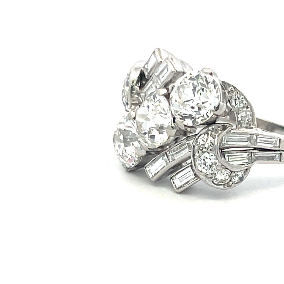Platinum Three-Stone Ring with 4.84ct Old European & Mixed Shaped Diamonds GIA