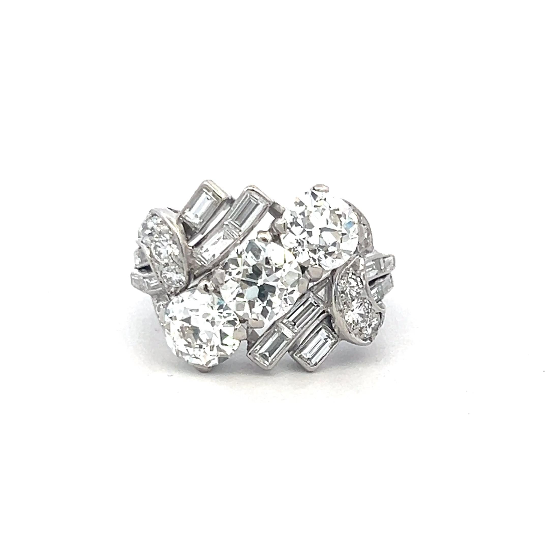 Platinum Three-Stone Ring with 4.84ct Old European & Mixed Shaped Diamonds GIA