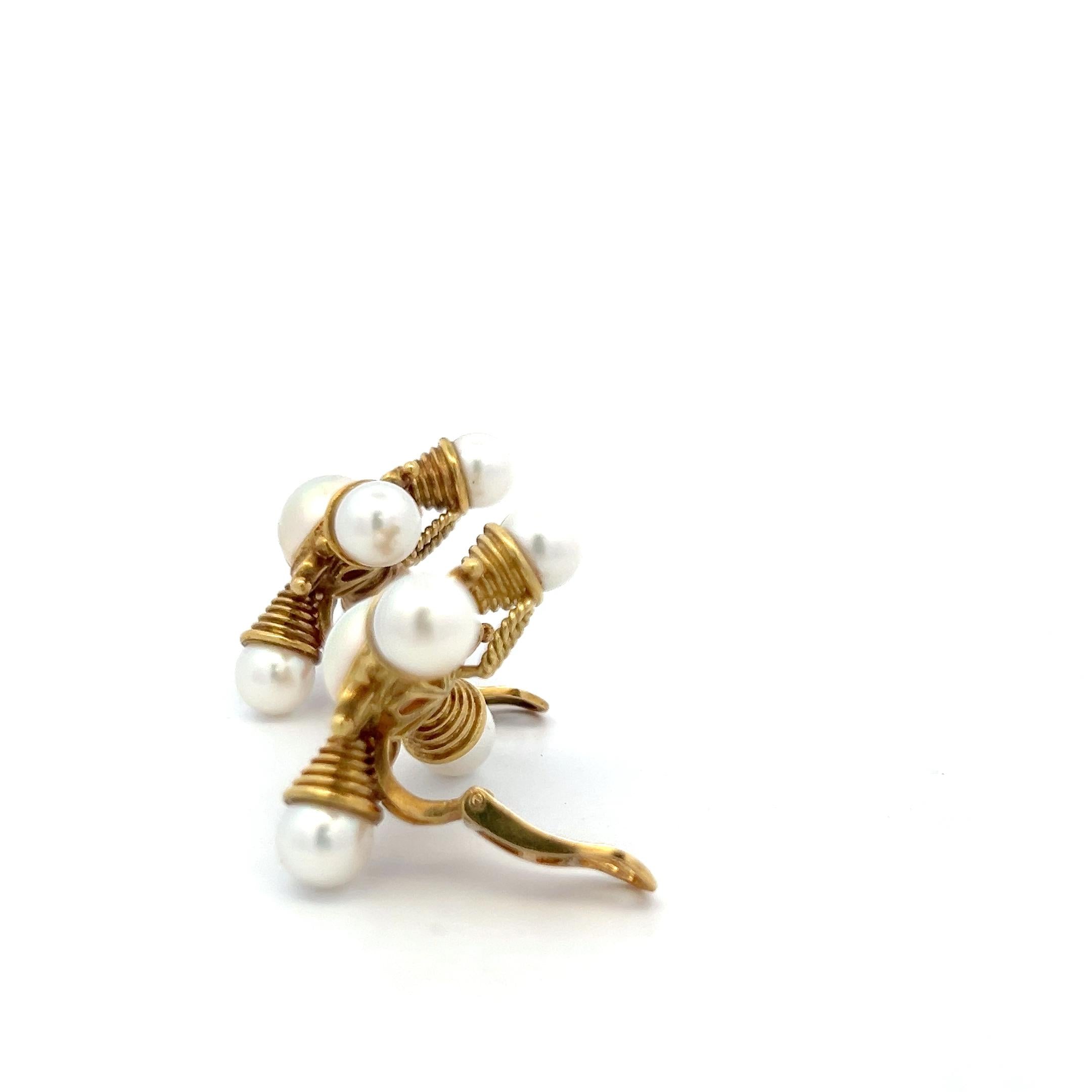 Elizabeth Gage 18K YG Clip-On Earrings 0.8 Carat Diamonds 7.3-10.2 mm Pearl