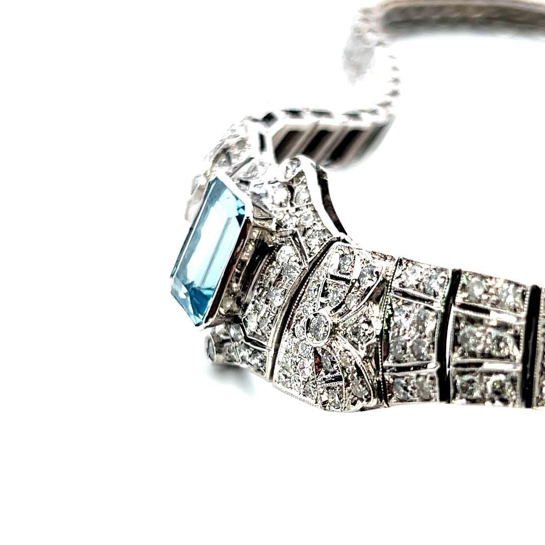 Emerald-Cut Aquamarine Collar Necklace & 6.00ct G SI Diamonds 18K White Gold