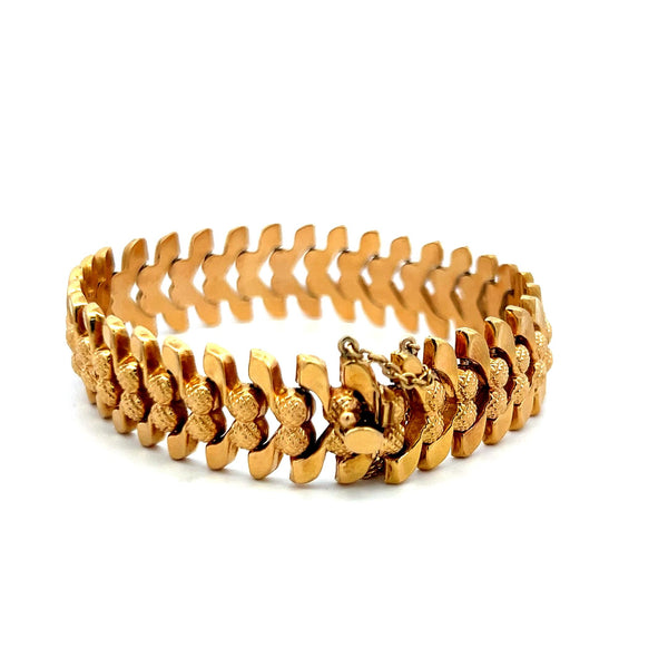 18K Yellow Gold Textured Link Bracelet Vintage Estate 26.7 Grams