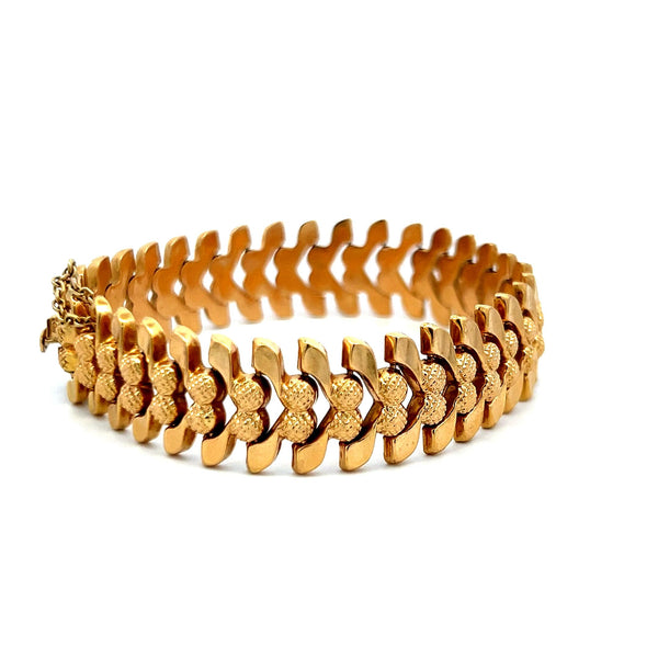 18K Yellow Gold Textured Link Bracelet Vintage Estate 26.7 Grams
