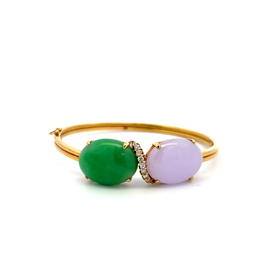 15–18mm Oval Jade Bangle Bracelet 0.26ct J SI Diamonds in 18K Yellow Gold