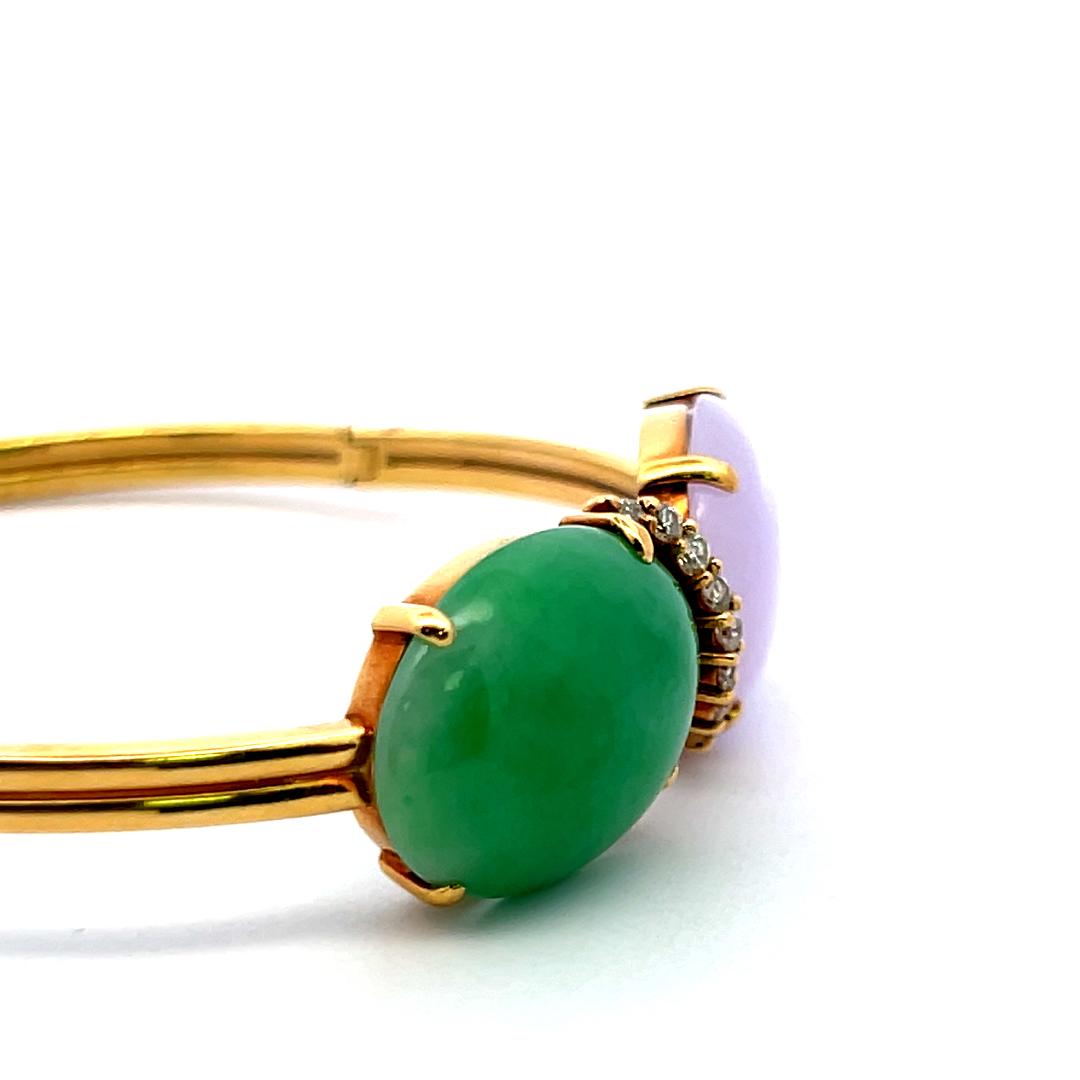 15–18mm Oval Jade Bangle Bracelet 0.26ct J SI Diamonds in 18K Yellow Gold