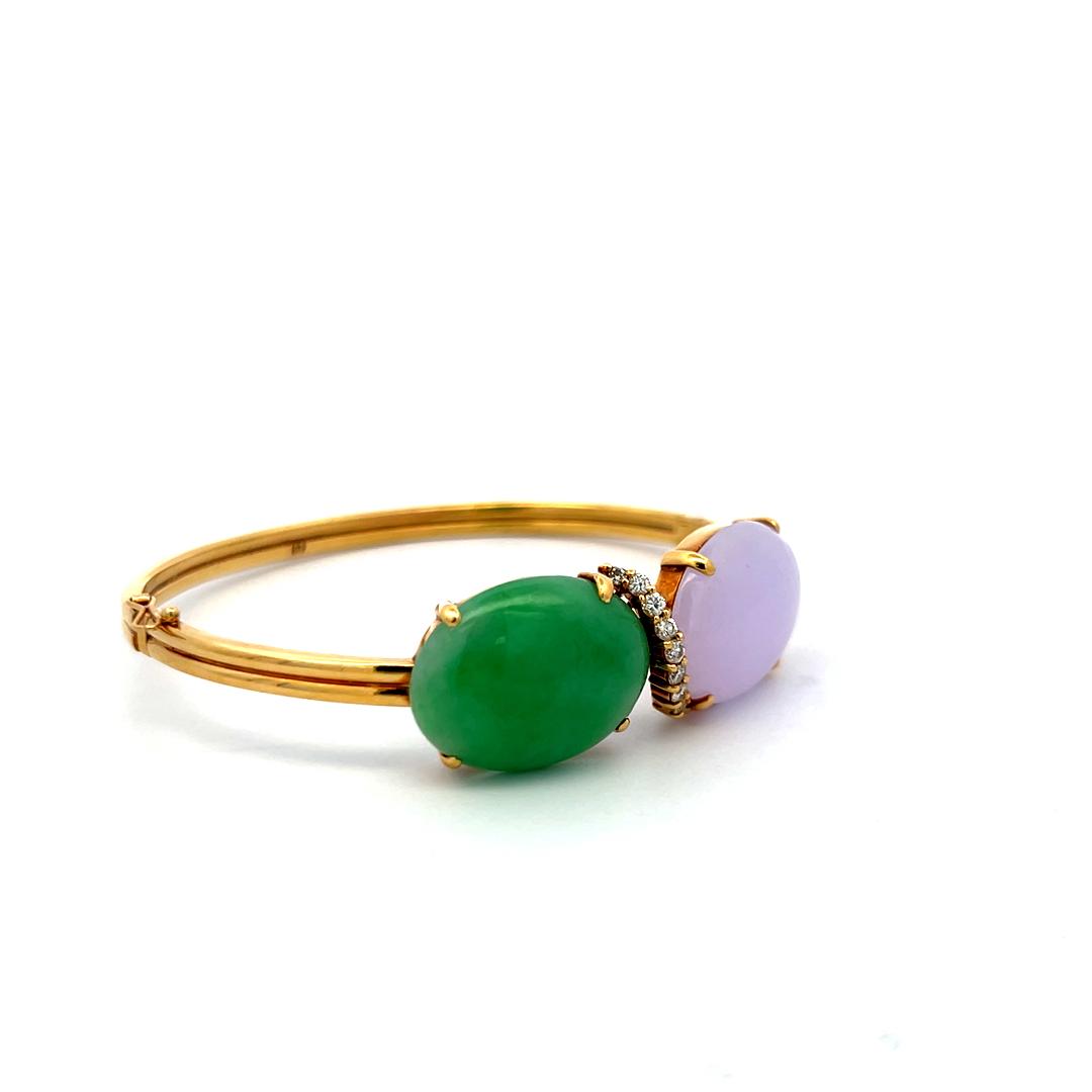 15–18mm Oval Jade Bangle Bracelet 0.26ct J SI Diamonds in 18K Yellow Gold